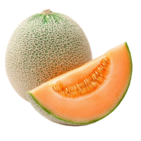 Fresh cantaloupe and a half on a clean background ready for summer fruit dishes, melon or cantaloupe and a half isolated on Transparent background png