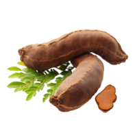 Tamarind pods with green leaves isolated on a Transparent background showcasing natural texture, tamarind with isolated on background png