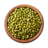 Peeled split mung beans in a rustic wooden bowl against a plain Transparent background, Peeled split mung beans in wood bowl isolated on background png
