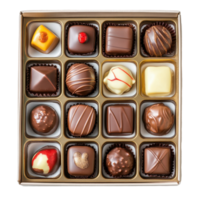 Discover a luxurious assortment of Belgian chocolates in a beautifully arranged box, Top View Luxurious Box Assorted Belgian Chocolates, Transparent background png