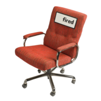 Office chair with fired sign attached, representing job loss and workplace changes, Office chair with a fired sign attached to it, isolated on Transparent background png
