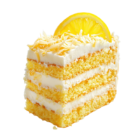 Lemon coconut cake with layers of frosting and garnished with a slice of lemon on a Transparent background, lemon coconut cake isolated on background png