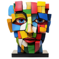 Colorful sculpture of a face made from blocks on a Transparent background, colorful sculpture a face made out blocks, background png