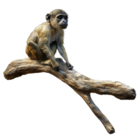 Monkey sitting on a branch against an isolated Transparent background in a calm pose, Monkey on a branch isolated background IA generative, background png