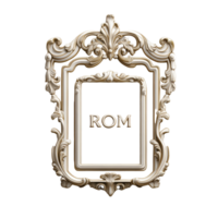 Elegant wall sign displaying the word room in decorative frame on a Transparent background, sign that says room with a picture frame in the middle, background png