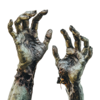 Zombie hands reaching up from Transparent background in eerie, unsettling pose, Zombie Hands Up on background png
