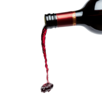 Red wine flowing from a bottle creates a rich cascade on a Transparent background, Red wine pouring from bottle on background png