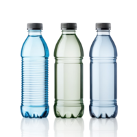 Three isolated water bottles showcasing different colors and designs on a Transparent background, Three Water Bottles isolated on background png
