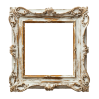 Elegant vintage wooden frame with ornate details on a clean Transparent background for decorative display, Old picture wooden frame on background with background png