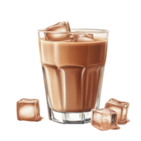 Glass of cocoa with ice cubes captures refreshing delight on a bright white background, Glass Cocoa with Ice Cubesisolated on white background png