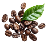 Coffee beans with green leaves isolated on a Transparent background emphasizing natural freshness and quality, coffee beans with leaf isolated on background png