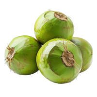 Fresh green coconuts piled together on a clean white background for a vibrant display of tropical fruit, Green coconutsisolated on white background png