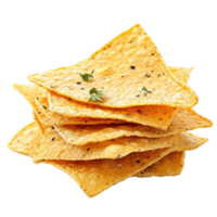 Tortilla chips stacked on a Transparent background showcasing a crunchy snack option for gatherings and parties, Tortilla chip isolated on background png