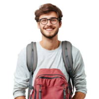 Smiling student with backpack ready for a new academic adventure in a bright environment, Portrait a Smiling Student with Backpack, Transparent background png