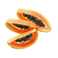 Slices of sweet papaya with vibrant orange flesh and black seeds on a Transparent background, Slices of sweet papaya isolated on background png