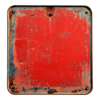 Rusted red sign with weathered edges captures the essence of forgotten spaces, red sign with rusted edges and a rusted metal frame, Transparent background png