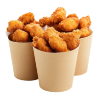 Delicious fried chicken nuggets served in paper cups on a white background, Fried Chicken Nuggets in Paper Cups On white background png