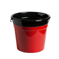 Bright red and black bucket placed on a neutral background showcasing simple design, Red and black bucket sitting on a plain background, Transparent background png