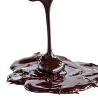 Chocolate pouring and dripping, creating a rich glossy pool on Transparent background, Pouring chocolate dripping isolated on background png