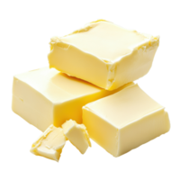 Delicious butter slices stacked and decorated on a clean Transparent background, Slices butter and a block butter isolated on background png