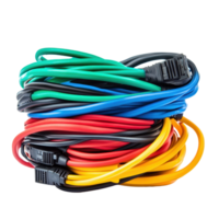 Multicolored computer cables in a stacked arrangement on a Transparent background, Multicolored computer cables isolated on background png