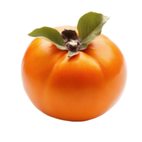 Delicious persimmon with vibrant orange color and green leaves lying on a clean Transparent background, persimmon isolated on background png