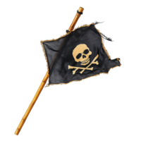 Pirate flag waving on a Transparent background showcasing classic skull and crossbones design, Pirate flag isolated on background png