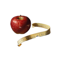 Healthy choices combining fitness and nutrition with apple, measuring tape, and dumbbells on a table, Red Apple and Measuring Tape with Dumbbells png