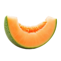 Slice of cantaloupe melon on a Transparent background showcasing its vibrant orange flesh and green rind, slice cantaloupe melon on background png