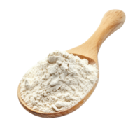 White wheat flour piled in a wooden spoon on a clean surface for baking and cooking preparations, Pile of white wheat flour in wooden spoon isolated on Transparent background png