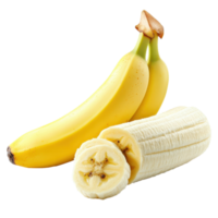 Whole and sliced bananas isolated on Transparent background showcasing their fresh and nutritious appeal, Ripe banana isolated on background png