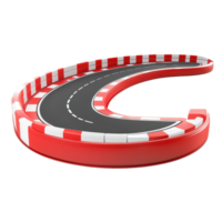 Curving race track with red and white barriers isolated against a Transparent background, Curving Race Track with Red and White Barriers, isolated on background png