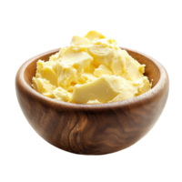 Wooden bowl filled with creamy butter on a Transparent background, perfect for cooking and baking, wooden bowl filled with a mixture butter background png