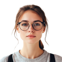 Female teacher with glasses against a Transparent background showcasing an approachable demeanor, Portrait a Female Teacher with Glasses on background png
