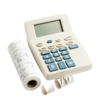 Deluxe printing calculator with rolled paper tape for accurate calculations and record keeping, Printing Calculator with Paper Tape Rolled Up, Transparent background png