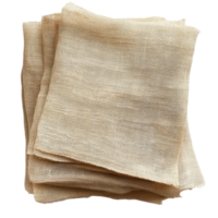 Bundle of beige burlap fabric layered and arranged for crafting or decoration purposes, This is a bundle beige burlap fabric with visible texture displayed on a plain Transparent background png