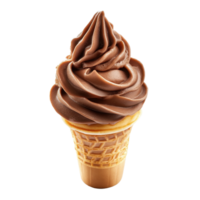 Indulgent chocolate soft serve ice cream cone isolated against a clean background, Chocolate Soft Serve Ice Cream in Cone Isolated on white background png