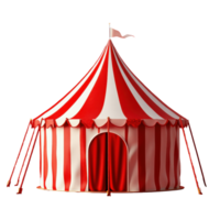 Vibrant red and white circus tent set against a bold red background, Red and White Circus Tent Against Red Background. Transparent background png