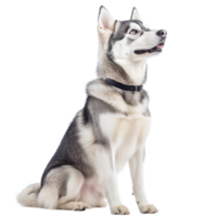 Siberian Husky sitting gracefully on a Transparent background with attentive expression, Siberian Husky on background png