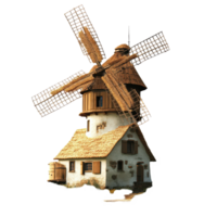 Isolated windmill with traditional design surrounded by greenery on a Transparent background, windmills isolated on background png