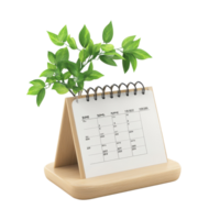 Table calendar for July displayed on a simple wooden stand with a decorative plant isolated on Transparent background, table calendar 2025 july isolated on White background png