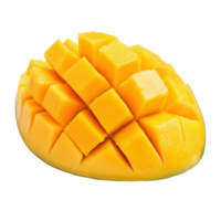 Ripe mango slice with vibrant yellow cubes isolated on a clean Transparent background showcasing freshness and juiciness, ripe mango slice isolated on background png