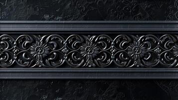 A black and white photo of a decorative metal frame
