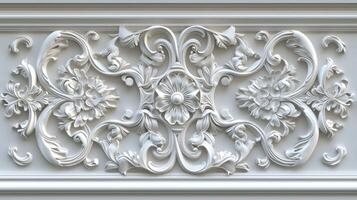 A decorative white wall panel with floral designs photo