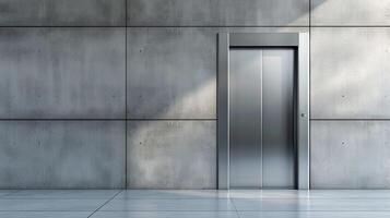 An elevator in a concrete wall with a light shining on it photo