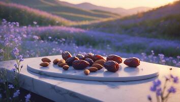 Dates and Almonds in a Field of Lavender photo