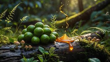 Limes and Honey Dripping in Forest Setting Creating Natural Vibe photo