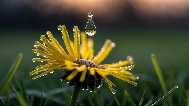 A yellow flower with a drop of water on it photo