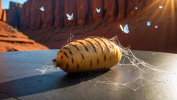 Grilled Fruit with Cobweb at Desert with Butterflies photo