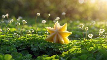 Star Fruit in Clover Field at Golden Hour with Soft Light photo